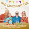 WLPHHM Old Lives Matter Happy Birthday Banner, Funny Birthday Retirement Party Decorations，80th 70th 60th 50th Birthday Decorations for Men Women，Garland Bunting Glitter Decoration (Purple) (Champagne Gold)