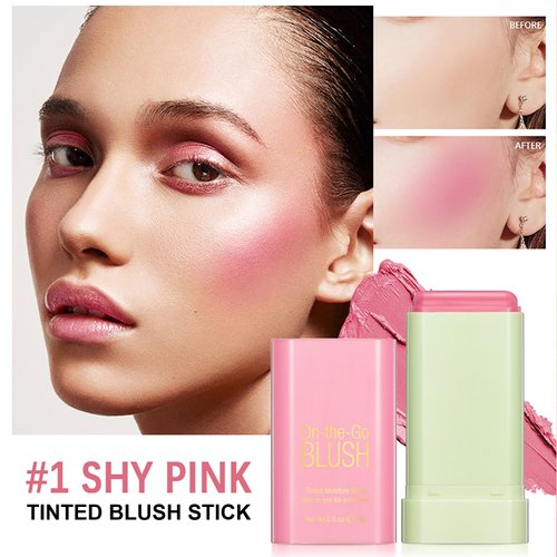 Cream Blush Stick, Monochromatic Blush Beauty Wand for Cheek and Lip Tint with Long Lasting Hydrating Formula, Multi-use Makeup Stick for Blends Perfectly onto Skin, 0.6 oz (1# Shy Pink)