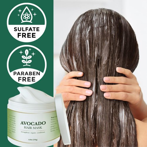 Avocado Hair Mask Infused with Biotin, Hair Thickening, Deep Conditioning for Healthy Hydrated Hair, Nourishing Avocado Oil Cream for Hair Growth and Volume, Helps Restore Damaged Hair, Sulfate Free