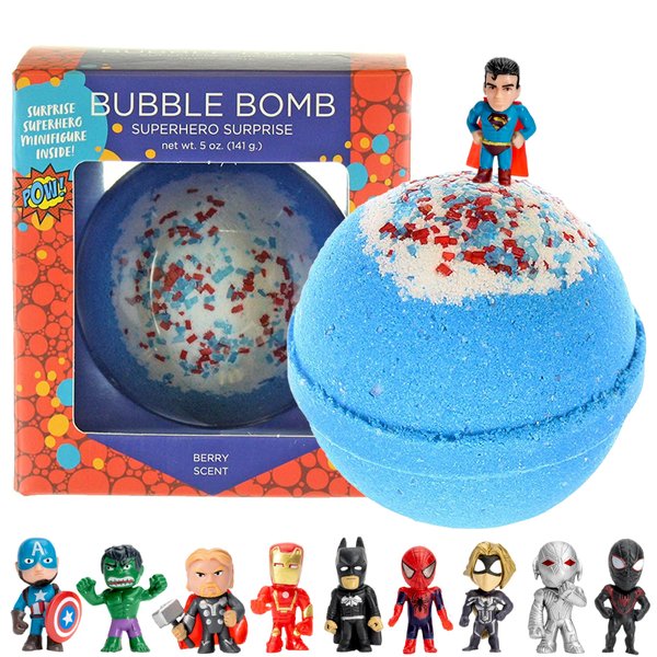 Superhero Bath Bombs for Kids with Surprise Toys Inside - Boys Bath Bombs with Superhero Toys (1 Pack) - Fruity Scent, Relaxing Aroma & Safe for Skin - Kids Bath Bombs for Boys & Girls by Two Sisters
