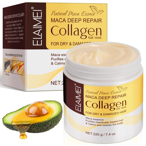 Jiugonggang Collagen Hair Treatment Mask, Maca Moroccan Argan Oil Hair Treatment Masks with Avocado Oil, Collagen Deep Conditioning Hair Mask, For Dry/Damaged/Color-Treated Hair, 7.4 Fl Oz