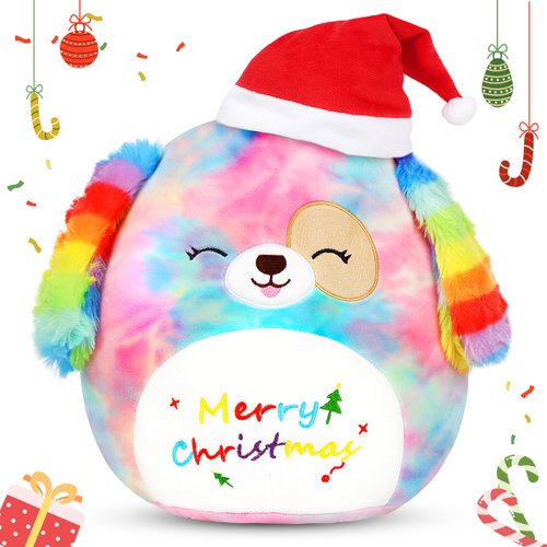 Easfan 12'' Christmas Rainbow Dog Plush Pillow Soft Plush Toy Cute Puppy Stuffed Animal Home Room Decoration for Kids Toddlers