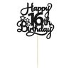 1 Pack Happy 16th Birthday Cake Topper Glitter Sweet 16 Cake Pick Birthday 16th Birthday Cake Decorations for Children 16th Birthday Theme Party Supplies Black