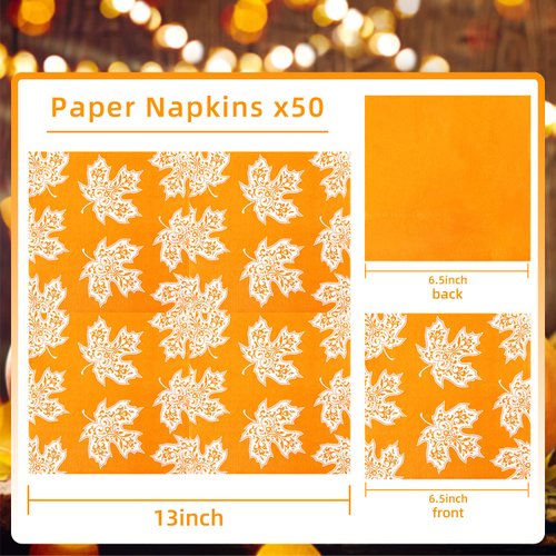 Autumn Paper Napkins 50 printed fall decorations Party Supplies Disposable Bar Napkins Suitable for thanksgiving party, engagement, baby shower, celebration party.6.5 x 6.5 inches
