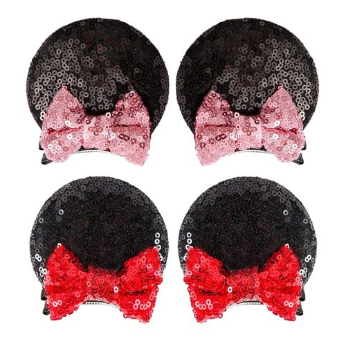 2 Pairs Sequin Mouse Ears Hair Clip birthday mouse ear Bows clip for Kids Girls Women, Mice Ears Hair Accessories for Glitter Party Princess Decoration Cosplay Birthday Christmas Party (black)