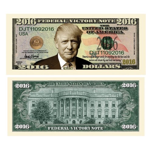 25 Donald Trump 2016 Federal Victory Limited Edition Presidential Dollar Bills with Bonus “Thanks a Million” Gift Card Set