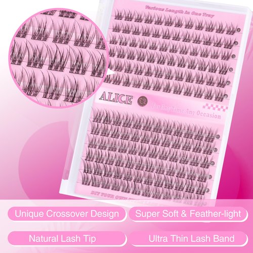 ALICE Natural Lash Clusters C Curl DIY Eyelash Extensions 9-11mm Short Individual Lashes Wispy Lash Extensions Handmade Eyelash Clusters 144 Pcs
