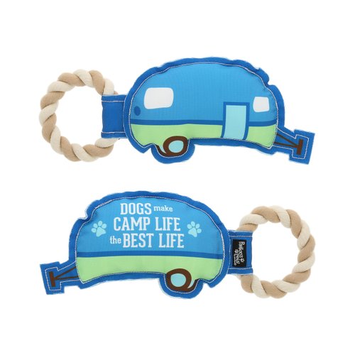 Pavilion - Camp Life - 10.5" Camper RV Tent Camping Puppy Dog Toy with Rope Handle K-9 Furry Companion Present