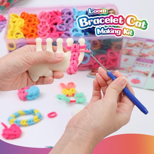 DDAI Elastic Cloth Band Bracelet Making Toy - Arts and Crafts Kit for Kids Weaving Loom Bracelets Kit 1000+ Colorful Fabric Loops - Birthday Gift for Girls Boys 6 7 8-12 Years Old