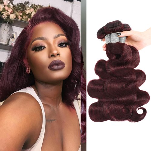 MOMOSHERO 99j Dark Burgundy Body Wave Human Hair 3 Bundles, 10A Sew In Wavy Weave Bundles Chic Dark Burgundy Color 100% Brazilian Virgin Remy Human Hair Soft Shiny #99j Red Wine Color 12 14 16 Inch