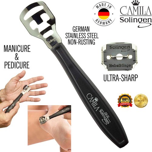 Camila Solingen CS22 5 1/2" Corn Plane Foot Callus Remover, Hard Skin Heel Shaver Pedicure Cutter Kit for Feet and 10 Spare Blades, Pedicure Tools for Healthy Foot Care Made in Solingen Germany
