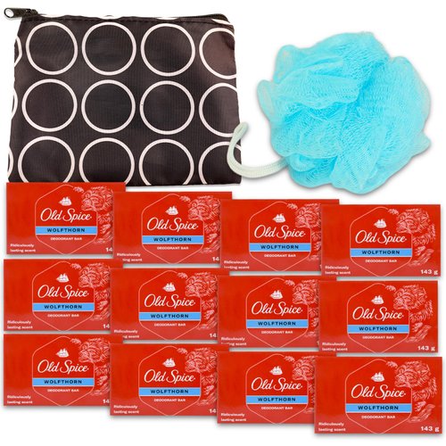 Old Spice Bar Soap Pack - Old Spice Bar Soap 12 Pack Bundle with Old Spice Wolfthorn 5 Oz Soap Bars Pack with Bonus Travel Bag and Loofah | Old Spice Body Wash for Men