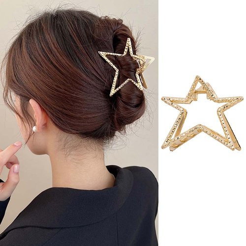Star Hair Claw Clips Metal Gold Hair Clips Star-Shape Claw Clips for Thick or Thin Hair Nonslip Gold Star Hair Grab Clips Sparkly Star Hairpin for Women Girls Shark Claw Hair Accessories 1Pcs