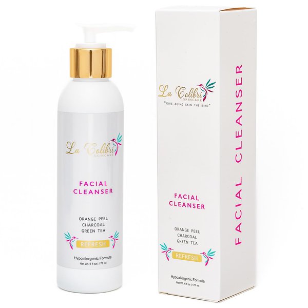La Colibri Skincare Refresh Daily Facial Cleanser for Oily Skin & Sensitive Types - Hypoallergenic Vegan Face Wash for Women - Exfoliating Cleanser Face Soap - Activated Charcoal & Vitamin C