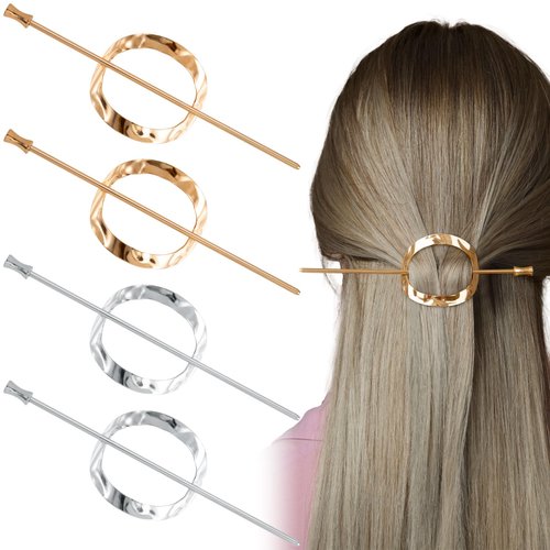 4PCS Minimalist Hair Pins for Bun Geometric Twist Sticks Barrettes Pins Silver Gold Wedding Hair Fork Clip Decorative Accessories for Women Girls Long Hair