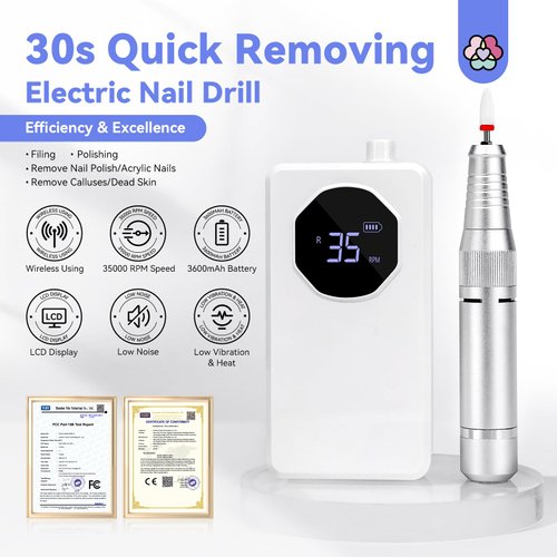 SAVILAND Electric Nail Drill Professional - 35000 RPM Rechargeable Acrylic Nail Drill with Drill Bits Sanding Bands for Nail Art Removal Nail Care for Nails Manicure and Pedicure Kit Salon Use
