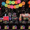 Glow in The Dark Party Supplies - Include Glow in The Dark Plates, Napkins and Fluorescent Tablecloths for Glow Party Supplies Black Light Neon Party Decorations, Serve 20