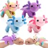 Silipull 4 Pcs Huggers Salamander Butterfly Dinosaur Stuffed Animal Slap Bracelets for Kids, 8" Plush Animal Wrist Cute Snap Bracelets Bulk for Boys and Girls Birthday Gifts Party Favors (Salamander)