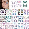 18 Sheets Glitter Butterfly Temporary Tattoos Stickers for Girls Eye Face Makeup Decoration Flash Fairy Wings Flower Waterproof Fake Tattoos for Women Festival Party Eye Makeup Décor