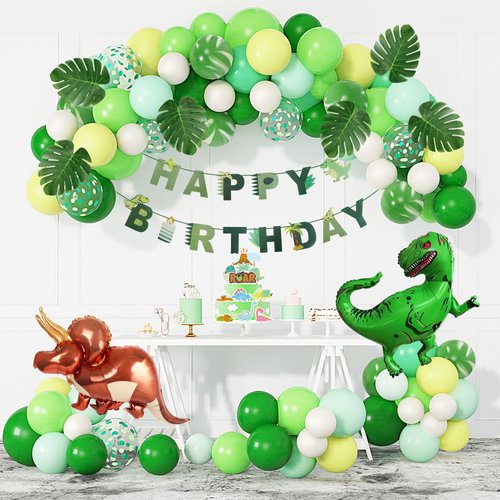 Dinosaur Birthday Party Decorations Supplies, Dinosaur Balloons Arch Garland Kit 40" Foil Dino Balloons Happy Birthday Banners Cake Topper for Jungle Dinosaur Birthday Baby Shower Party for Boys Kids