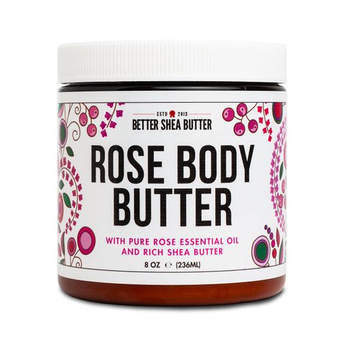 Rose Body Butter for Dry Skin with Whipped Shea Butter and Pure Rose Essential Oil | Ultra Hydrating Rose Lotion for Women | All Natural Moisturizer with No Synthetic Fragrances