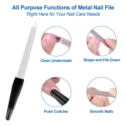 Fingernail Files (6 Pack), Metal Nail Files for Natural Nails Stainless Steel 6 Inch Nail File with Sharp Pointed Tip Non Slip Handle, Finger Nail Filers for Women Sapphire Grit Sword Diamond Black