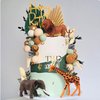Safari Animal Cake Toppers Lion Giraffe Elephant Decorations Green Ball Boho Grass for Wild Animals Themed Birthday Party Jungle Party Supplies