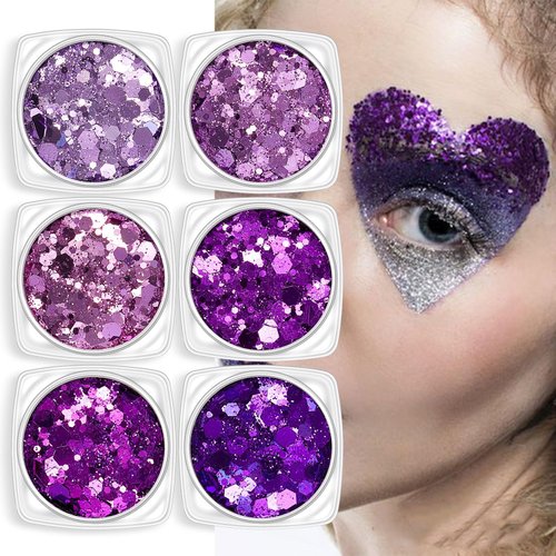 Melemando 6 Color Body Glitter Kit Holographic Mermaid Sequins Chunky Face Glitter Makeup for Party Singer Concerts Music Festival Rave Accessories (6 Colors Set 29)
