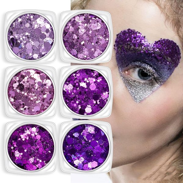 Melemando 6 Color Body Glitter Kit Holographic Mermaid Sequins Chunky Face Glitter Makeup for Party Singer Concerts Music Festival Rave Accessories (6 Colors Set 29)