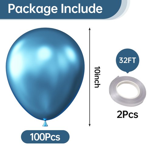 KALOR 10 Inch Metallic Blue Balloons, 100 Pcs Latex Helium Metallic Balloons for Kid's Birthday Party Baby Shower Wedding Graduation Graduation Party Decorations