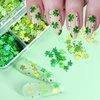 6Grids St. Patrick's Day Nail Art Glitter Sequins Kit - 3D Clover Nail Sequins Nail Stickers Decal Green Shamrock Irish Luck Shaped Design Holographic Flakes DIY St. Patrick's Day Manicure Accessories