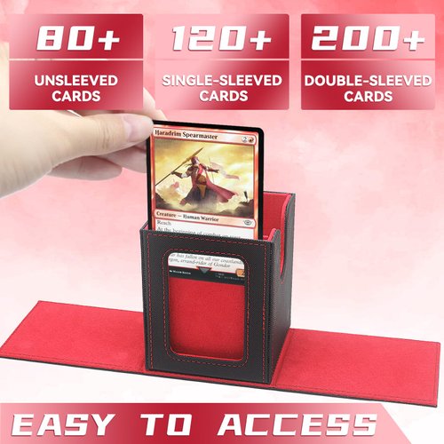 RADWIMPS Deck Box For MTG Commander Deck, Fits 100+ Cards, Magnetic Card Box Organizer With 2 Dividers & Window Display, Perfect for Magic Commander TCG, CCG Cards (Black&Red)