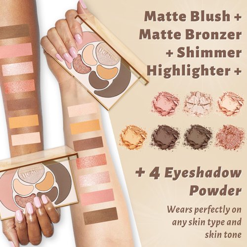 UCANBE All in One Makeup Kit - 4 Shimmer Matte Eyeshadow, 1 Pink Blush, 1 Bronzer Contour, 1 Illuminator Highlighter Makeup Palette Make Up Sets for Women Girls Teens Gif (03 Tasty Nut Makeup Palette)