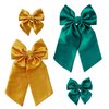 Vercret Bows for Women-4 Pcs Silky Satin Hair Bows,Gold & Green Ribbon Bow for Hair, Bow Barrettes Women Teen Girl Hair Accessories Mother Daughter Birthdays Christmas Gift