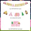 Camping Birthday Party Decorations Girl - Glitter Pink Happy Birthday Banner, Camping Theme Banner Garland, Pink Glitter Happy Birthday Cake Topper for Girl Camping Party Decorations