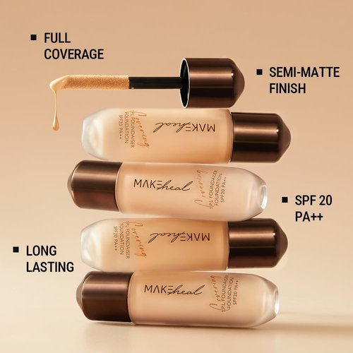MAKEHEAL 1.P.L FOUNDAISER FOUNDATION matte finish, liquid foundation with wand, long lasting full coverage, blendable, 28g 0.99 fl Oz [21-C PEONY]