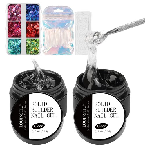 LOUINSTIC Solid Builder Gel for Nails Non Sticky, Clear Extension Nail Gel For Nails Hard Gel 3d ...