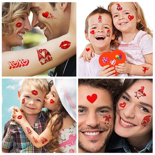 12 Sheets Valentine's Day Temporary Tattoos for Kids Women, Valentine's Day Party Supplies Red Heart Love Lip Cupid Fake Tattoos Valentines Day Party Favors Stickers Party Games Gifts Decorations