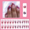 ANDGING Pink Press on Nails Coffin Short Ombre Fake Nails with Glue Acrylic Gold Curved Glue on Nails with Designs Classy Gel Manicure Glitter False Nail for Women Girls Stick ons Nails for Wedding