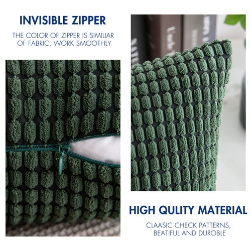 MIULEE Pack of 2 Pillow Covers 18 x 18 Inch Dark Green Super Soft Corduroy Decorative Throw Pillows Couch Home Decor for Spring Cushion Sofa Bedroom Living Room