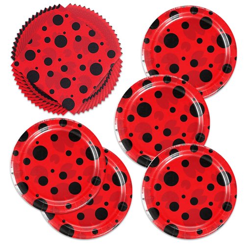 HJAOJIAO 40pcs ladybird Party Supplies Happy Birthday Decorations for Girls & Boys ladybird Party Tableware Set Including Plates, Napkins,for 20 Guests.