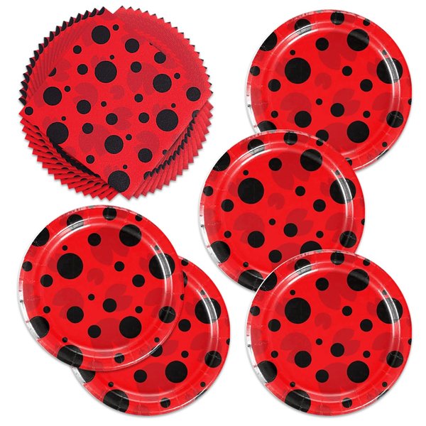 HJAOJIAO 40pcs ladybird Party Supplies Happy Birthday Decorations for Girls & Boys ladybird Party Tableware Set Including Plates, Napkins,for 20 Guests.