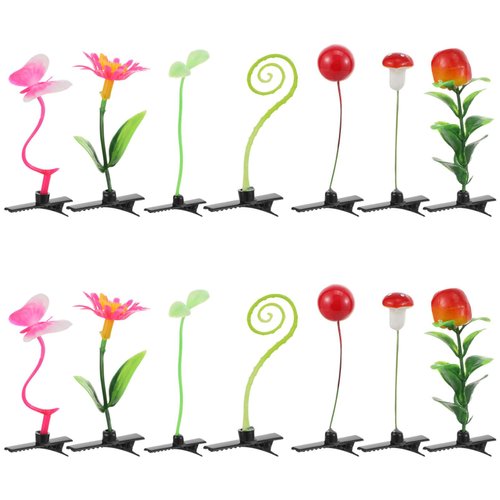 Mobestech 28Pcs Simulation Plants Hair Clips: Bean Sprout, Hairpins, Little Grass, Mushroom, Flower, Pean Hairpins, Grass Hair Barrettes, Hair Accessories for Women Girls