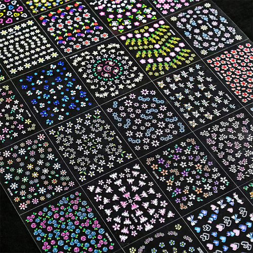 CHANGAR 30 Sheets Flower Nail Art Stickers 3D Self-Adhesive Colorful Floral Nail Decals Cute Design Nail Supplies for Kids Girls Women Manicure DIY