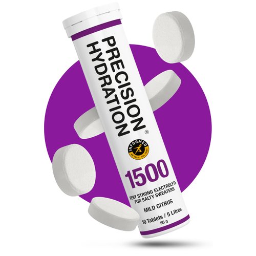 Precision Hydration Lite Electrolyte Drink - Multi Strength Effervescent Hydration Tablets - Combats Cramp - Low Calorie, Gluten Free, Vegan/Vegetarian Friendly, NSF (1 Tube, 1500mg/L - Purple Tube)