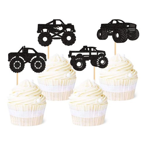 Ercadio 24 PCS Truck Car Cupcake Toppers Picks Truck Car Cake Decorations for Truck Car Theme Birthday Supplies for Kids Birthday Baby Shower Party Decorations