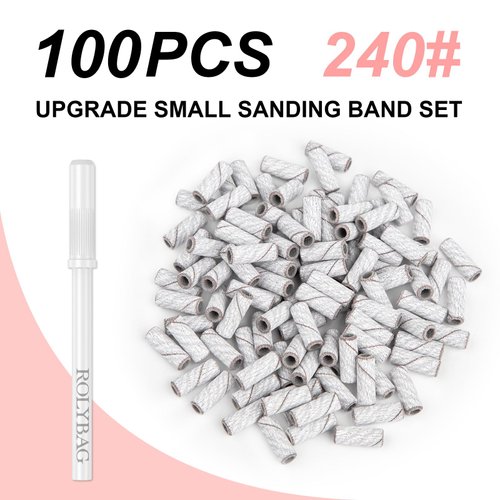 Rolybag 100pcs Small Sanding Bands Nail Drill Bits 240 Extreme Fine Grit Nail File Sanding Bands with 3.1mm Mandrel Bit for Acrylic Nails Gel Removing Shaping Professional Manicures and Pedicure,Zebra