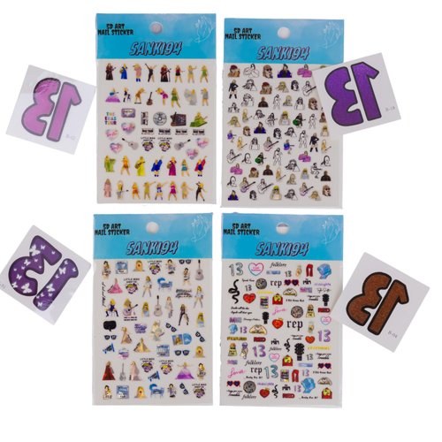 4 Sheets Nail Art Stickers Cute Nail Decals Self Adhesive Kawaii Nail Stickers for DIY Supplies for Women Girls (Nail Style 1)