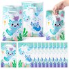 3sscha 50Pcs Blue Axolotl Party Favor Bag - Amphibian Themed Waterproof Goodie Bag with Die Cut Handles Reptile Animals Water Plants Plastic Gift Bags for Kids Birthday Baby Shower Decors Supplies