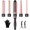 5 in 1 Curling Iron, Sixriver Hair Curling Wand Set with Curling Thermal Brush&4 Interchangeable Ceramic Curling Wand(0.4”-1.25”), Long Lasting Curls, Fast Heating Hair Wand Curler with Glove&2 Clips